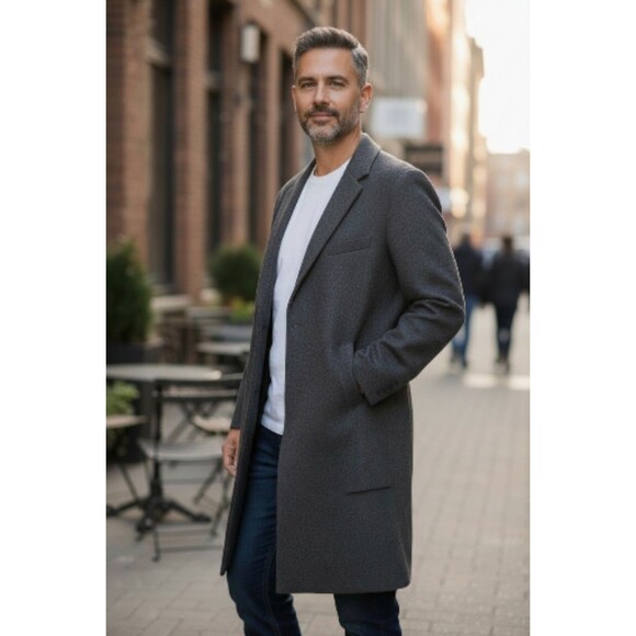 Maitland Of England-VTG-Wool/Cashmere-Charcoal Gray OverCoat-L-Old Money-Flawed - Picture 1 of 13